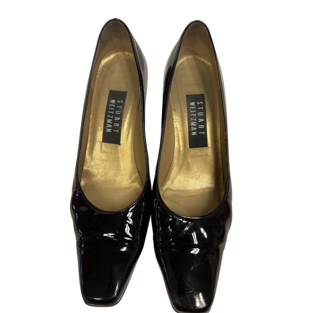Stuart Weiztman Women's Shoes Patent Leather Black Slip On Heels Size 6.5 - Picture 4 of 9